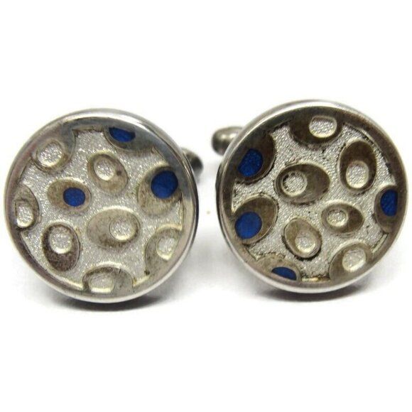 Vintage Silver Plated SJ Modernist Cufflinks Round Wedding Tux Vintage - Picture 12 of 12